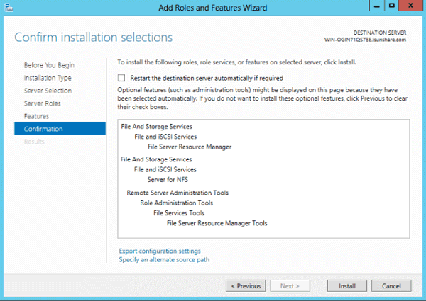 install server 2012 NFS sharing roles