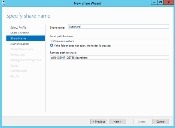 specify NFS share name