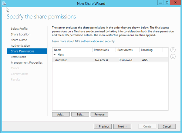 specify NFS share permissions