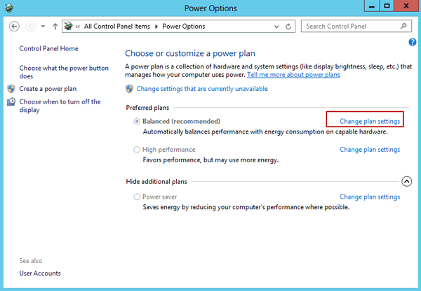 choose recommended power plan Balanced