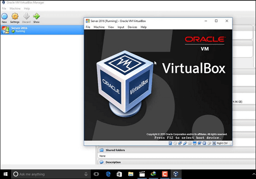 windows server 2016 in virtualbox