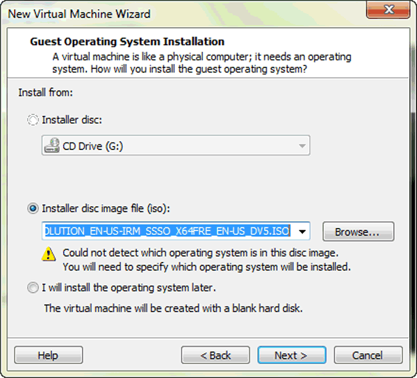 choose installer disc image file