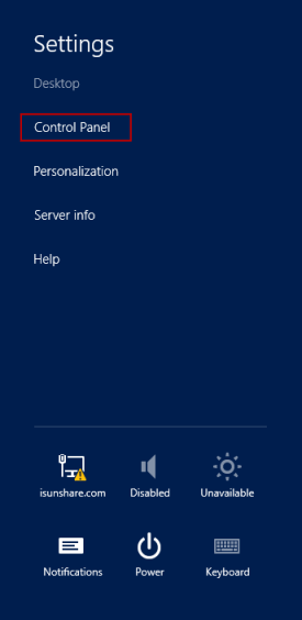 access control panel from server 2012 desktop