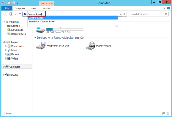 access server 2012 control panel via explorer