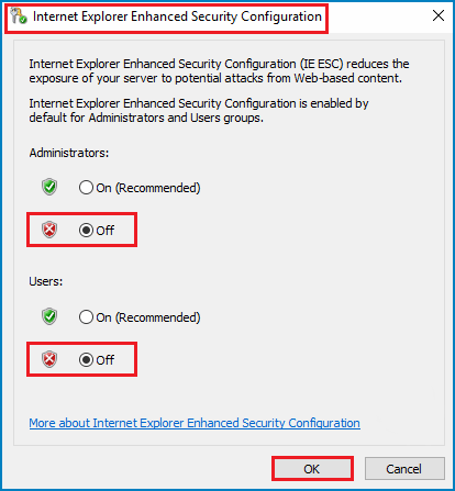 disable internet explorer enhanced security configuration