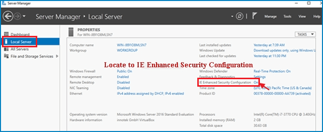 find ie enhanced security configuration
