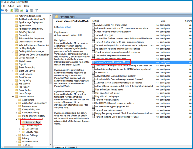 find turn on enhanced protedcted mode