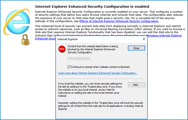 internet explorer enhanced security configuration is enabled