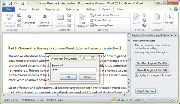 microsoft word removing password protection