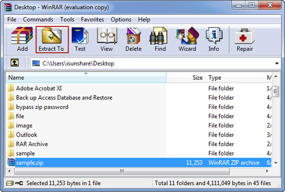 WinRAR で zip ファイルを開きます