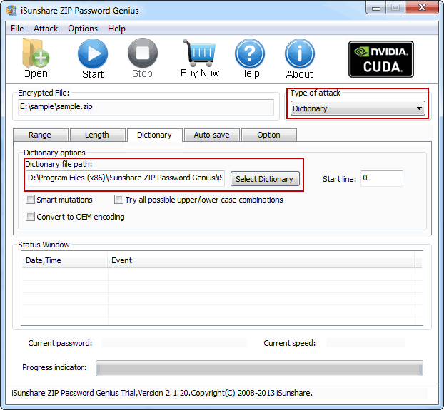 dictionary attack setting