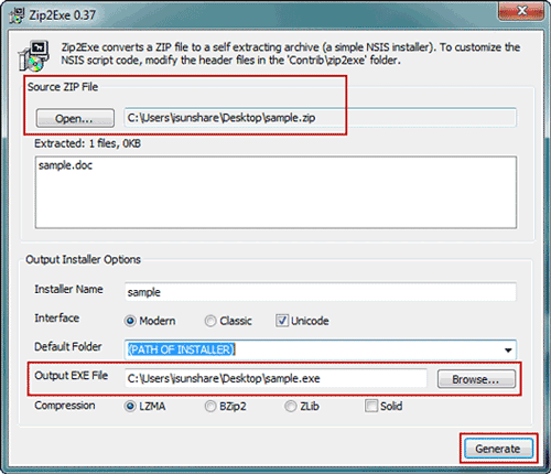 convert encrypted zip file to sfx exe file