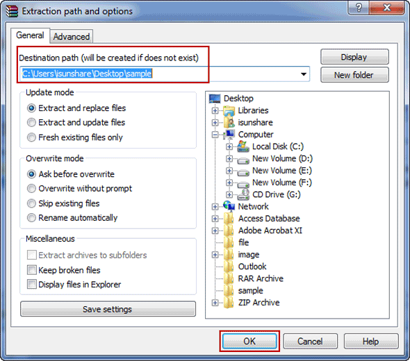 zip file unzip configuration