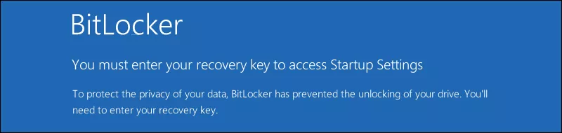 You must enter your recovery key to access startup settings