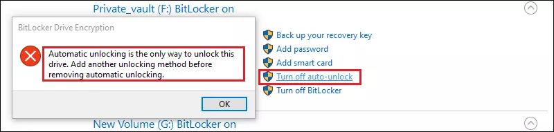 Turnning off BitLocker Auto-unlock Error Message