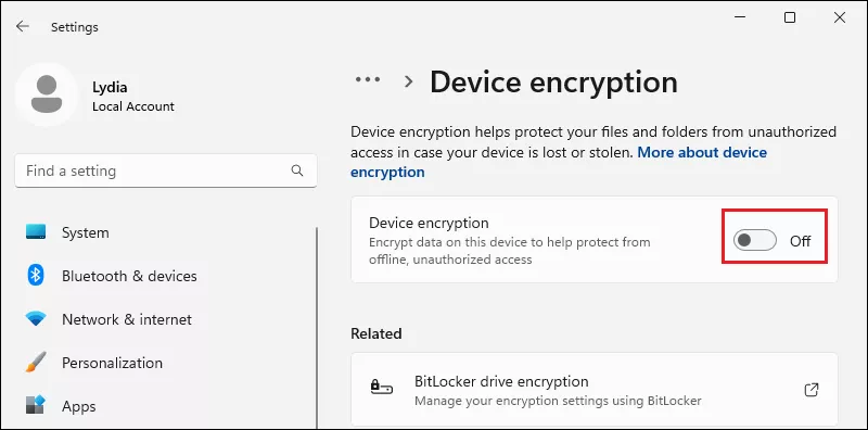 Device Encryption Disabled Windows 11