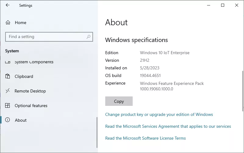 Settings > System > About