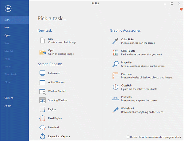 the interface of PicPick