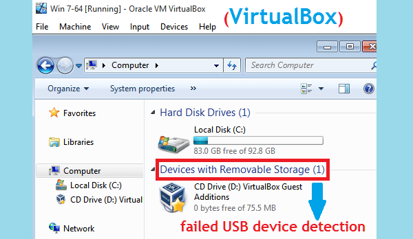fail to detect USB in VirtualBox