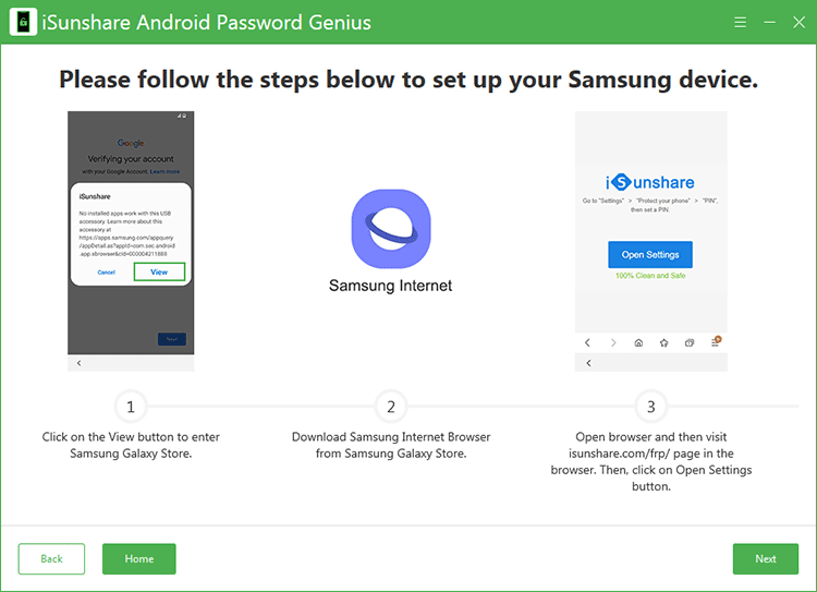 use Samsung browser to open settings