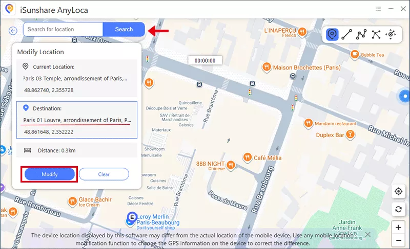 choose destination to modify