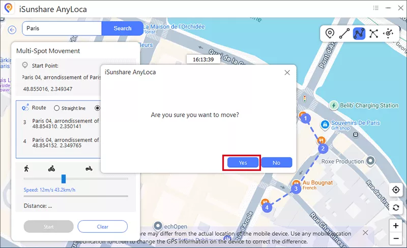 confirm multi-spot movement 