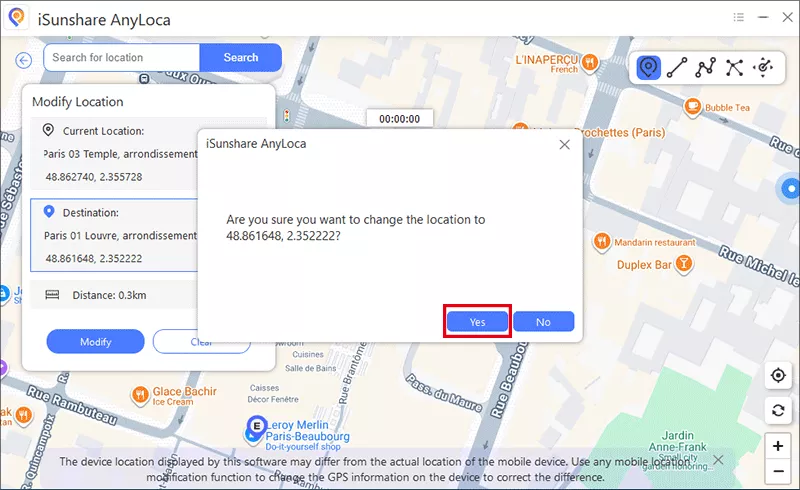 confirm to change location