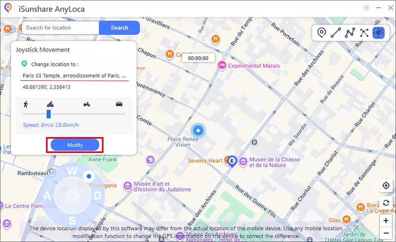 modify location in Joystick movement mode