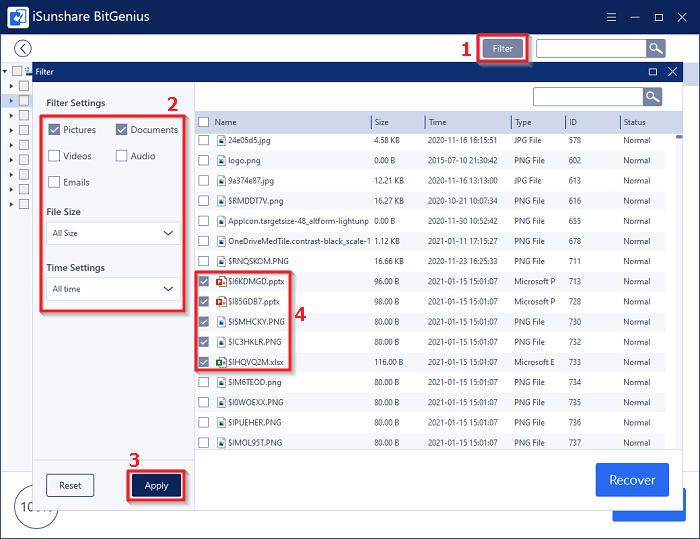 filter data and choose wanted files