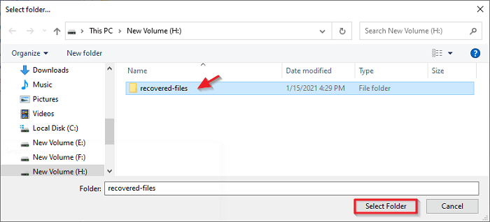 set a place to save recovered data