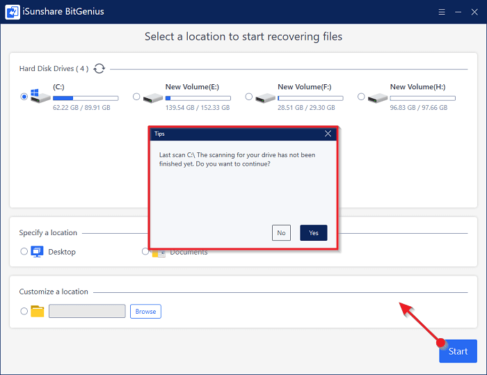 start data recovery from saved result