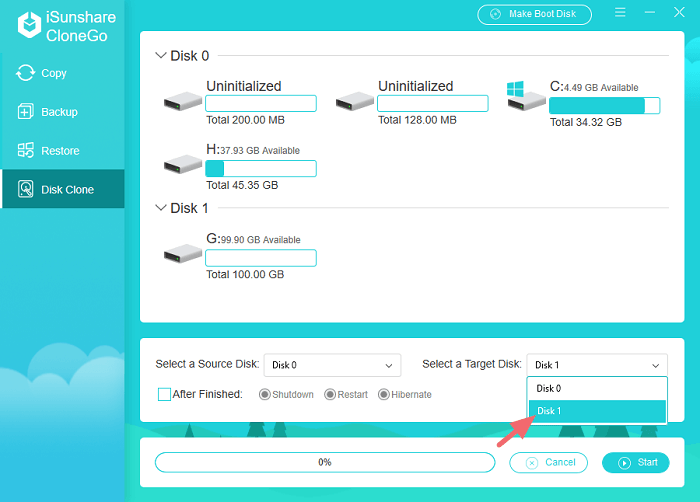 Wählen Sie die Zieldiskette