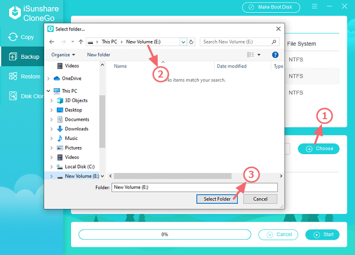 select a path to save the backup