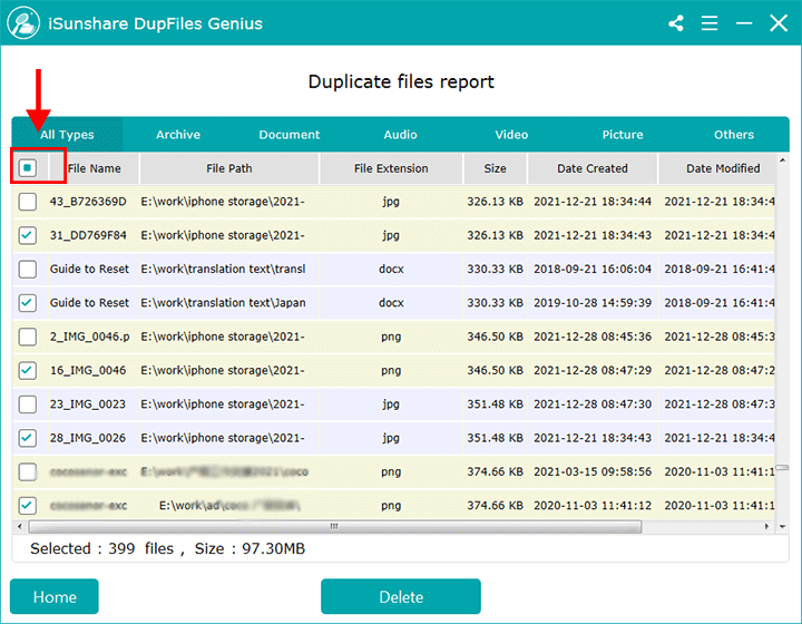 choose all duplicate files