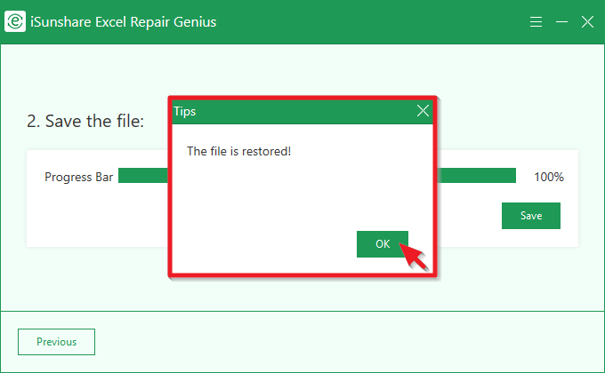 excel file is restored