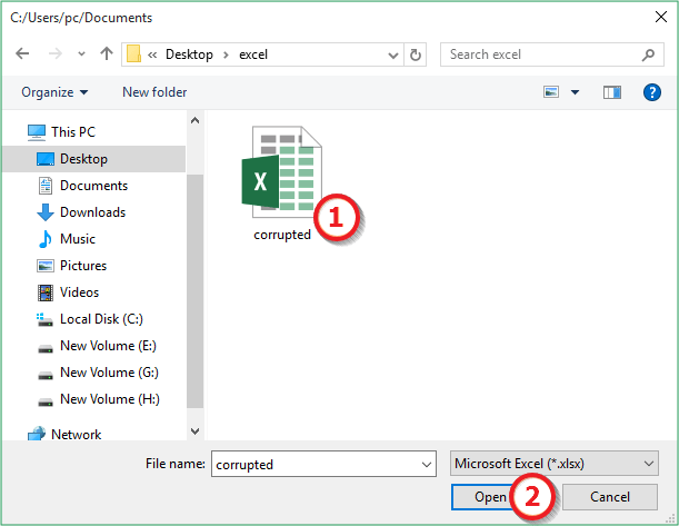 input corrupted excel file