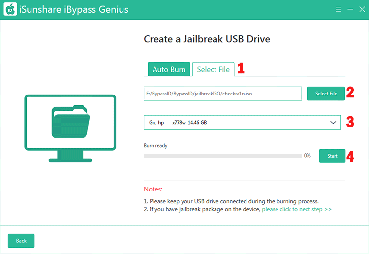 select file to create a jailbreak USB