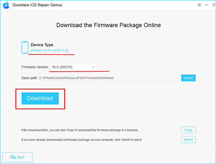 choose firmware to downgrade