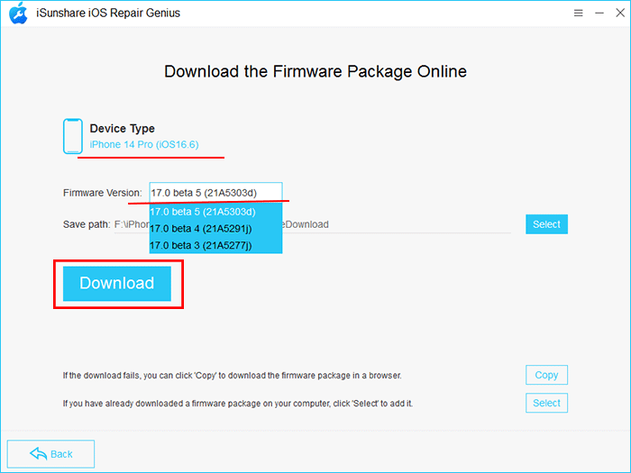 choose firmware version to upgrade