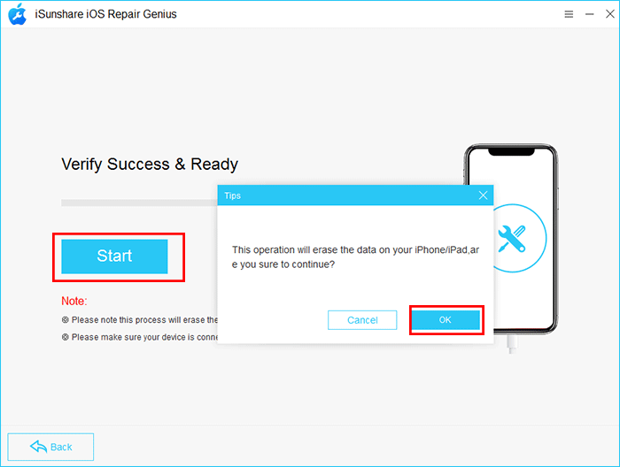 click Start to downgrade your iOS