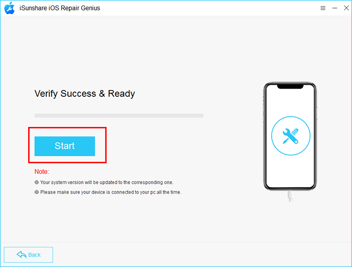click Start to upgrade your iOS