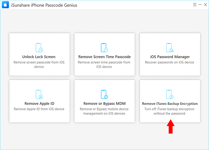 「iTunes バックアップ暗号化を削除」オプションを選択します