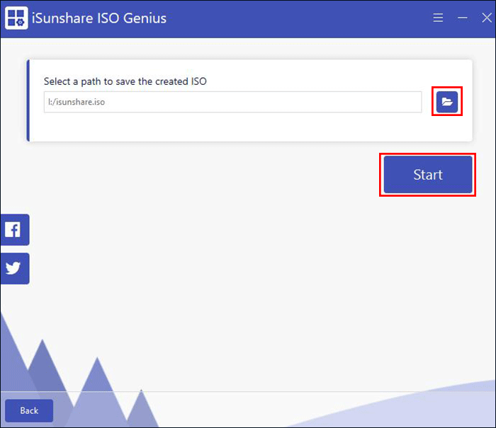 select a path to save the created ISO