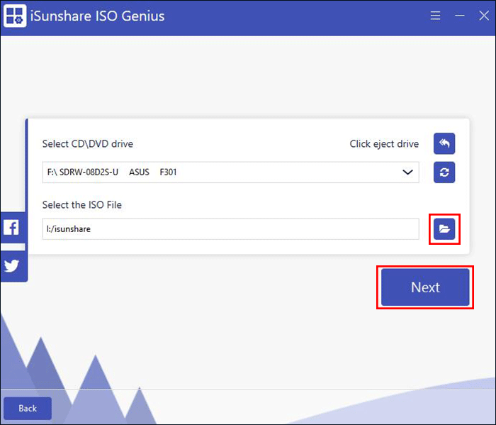 select a path to save the ISO file