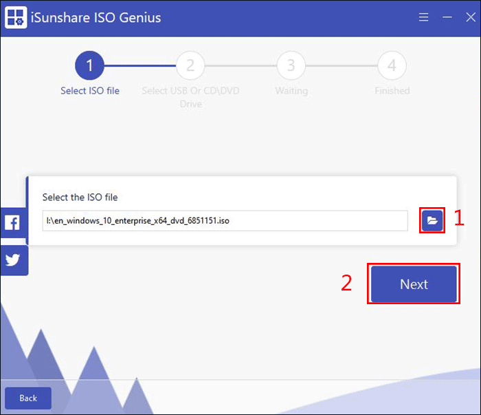 select the ISO file and click Next