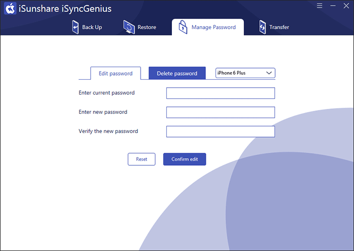 edit iPhone backup password