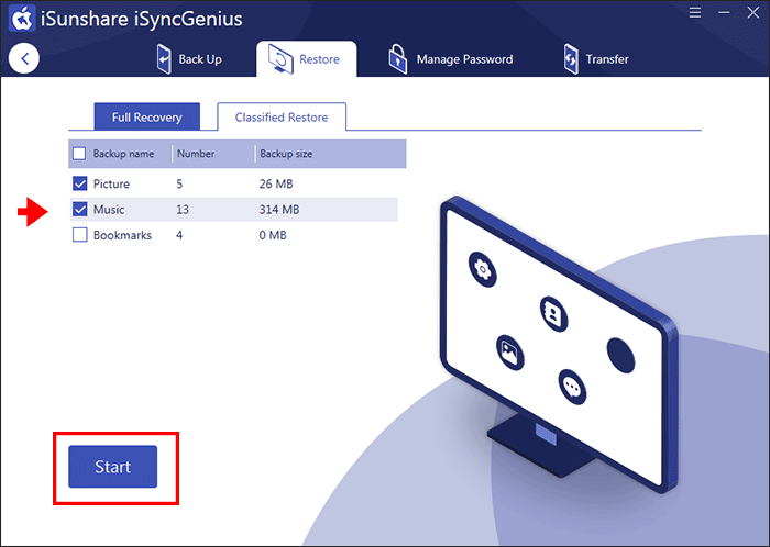 select data type to restore