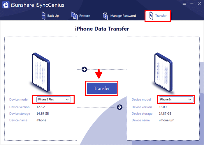 select iphone for data transfer