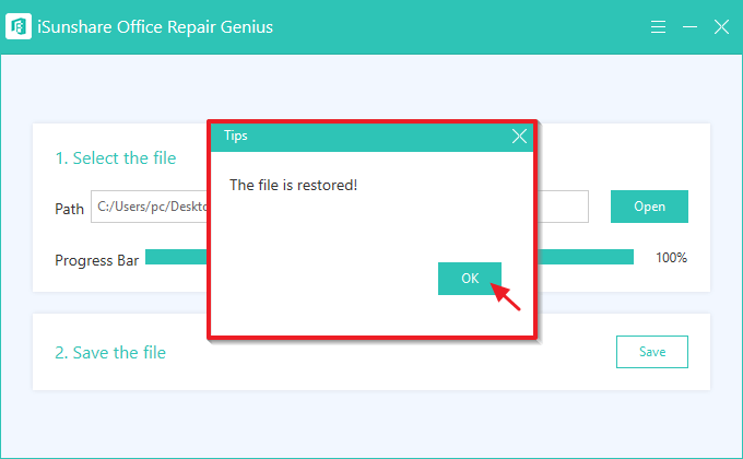 office file is restored