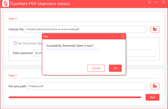 successfully removed PDF password prompt